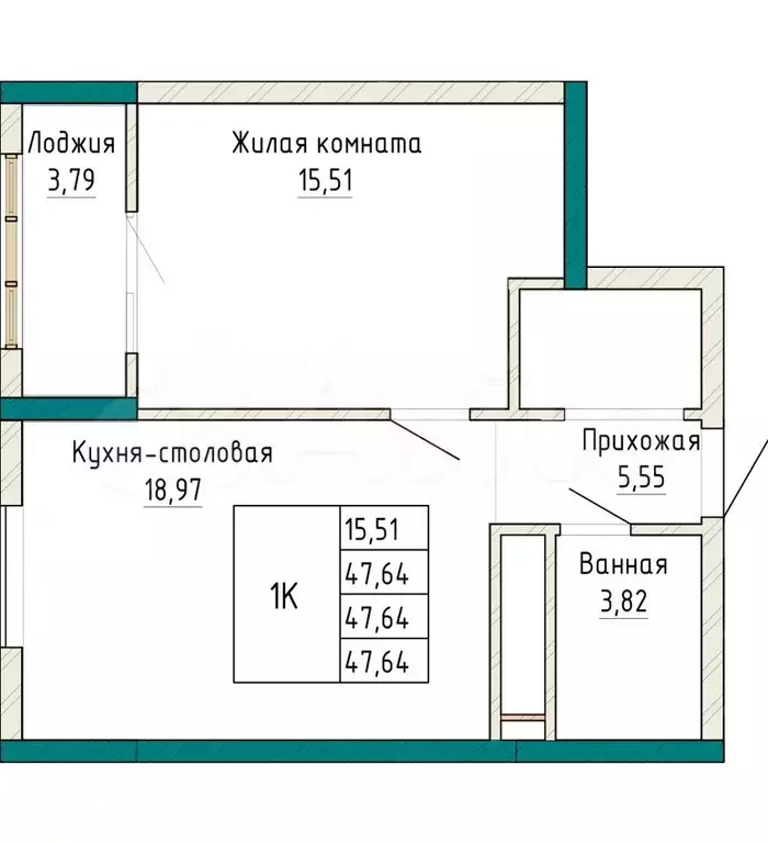 1-к. квартира, 47,6м, 21/25эт. - Фото 0