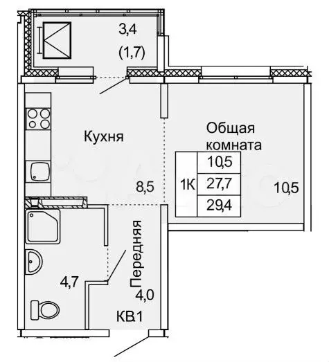 1-к. квартира, 27,7 м, 13/17 эт. - Фото 0