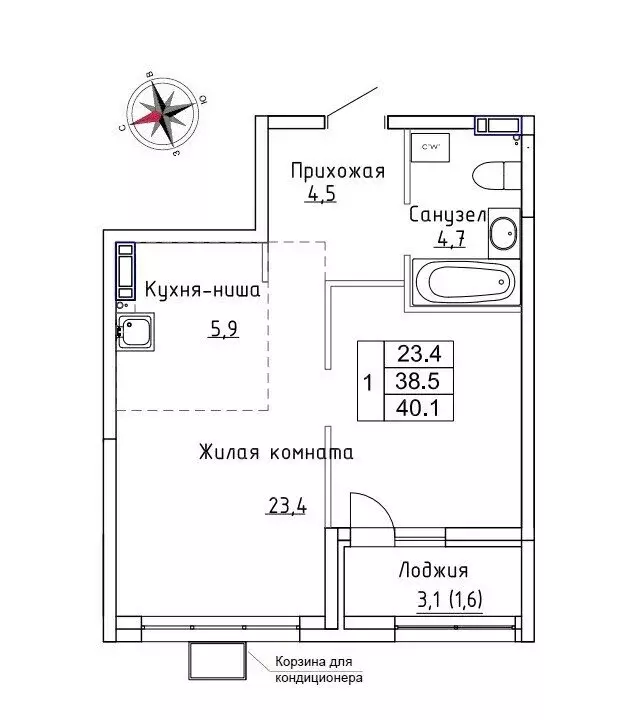 Квартира-студия: Новый, улица Ленина, 6с1 (40.1 м) - Фото 0