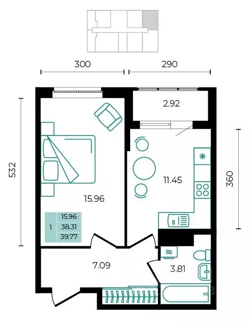 1-к кв. Адыгея, Майкопский район, пос. Тульский ул. Заречная (39.77 м) - Фото 1