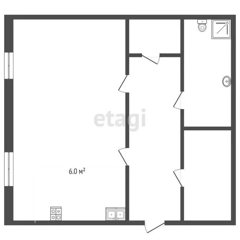 2-комнатная квартира: посёлок Асбестовский, улица Калинина, 19 (45.4 ... - Фото 0