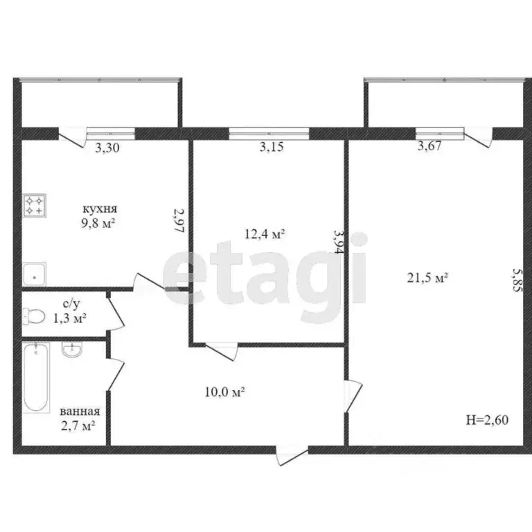 2-к кв. Ханты-Мансийский АО, Сургут ул. Григория Кукуевицкого, 20 ... - Фото 1