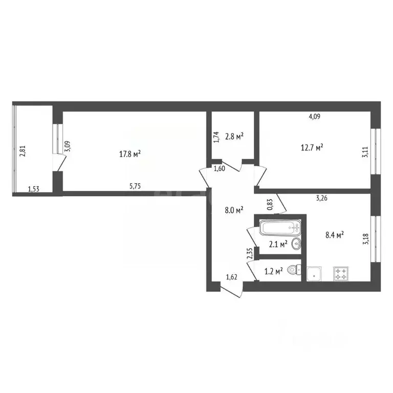 2-к кв. Амурская область, Благовещенск Кузнечная ул., 58/68 (55.1 м) - Фото 2