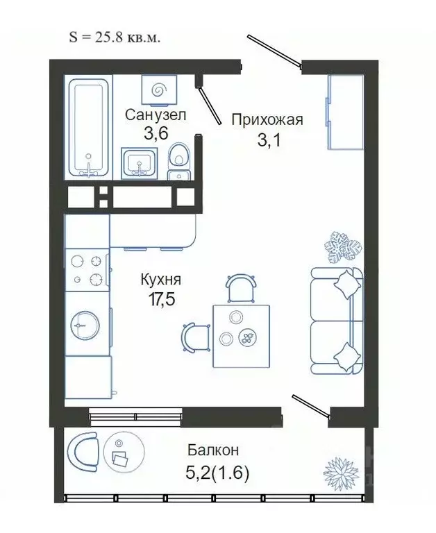 Студия Краснодарский край, Новороссийск Облака 3 жилой комплекс (25.8 ... - Фото 0