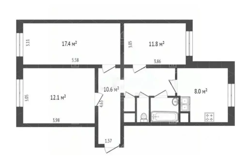 3-к кв. Санкт-Петербург ул. Передовиков, 37 (64.7 м) - Фото 1