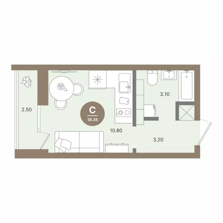 Студия Нижегородская область, Нижний Новгород 52-й кв-л,  (18.35 м) - Фото 0