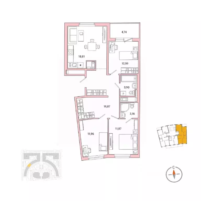 3-к кв. Санкт-Петербург наб. Реки Каменки, 11к1 (83.9 м) - Фото 0