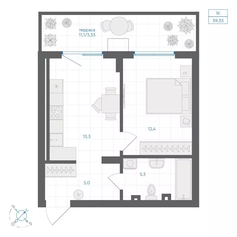 1-комнатная квартира: Челябинск, ЖК Клевер (39.33 м) - Фото 2