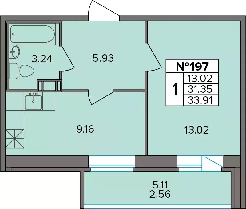 1-комнатная квартира: Новое Девяткино, Лесная улица, 19 (33.91 м) - Фото 0