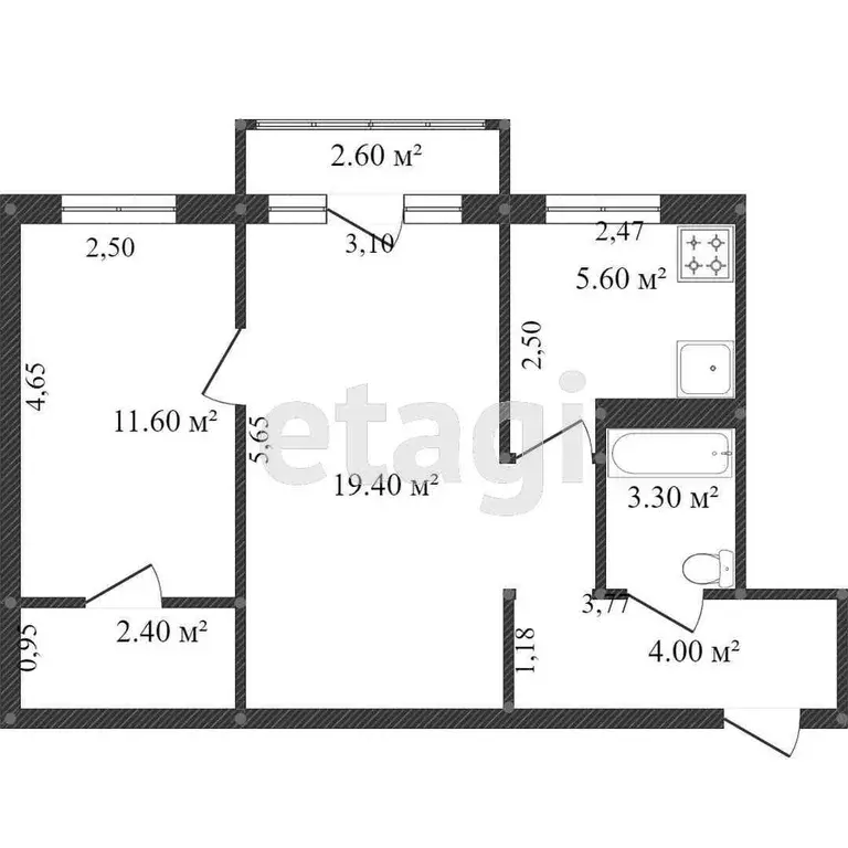 Квартира, 2 комнаты, 44.8 м - Фото 0