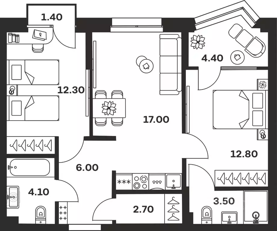 2-к кв. Тульская область, Тула ул. Михеева, 9А (64.2 м) - Фото 1