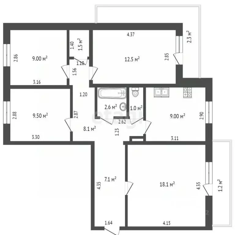 4-к кв. Забайкальский край, Чита Северный мкр, 58 (78.4 м) - Фото 1