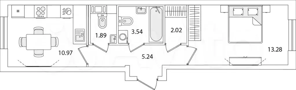 1-к. квартира, 36,9 м, 2/9 эт. - Фото 0