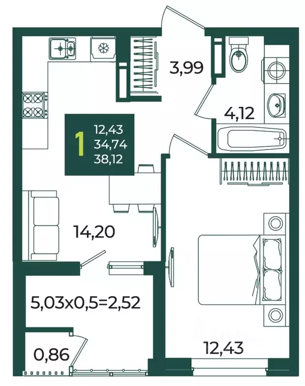 1-к кв. Краснодарский край, Краснодар Образцово мкр,  (38.12 м) - Фото 1