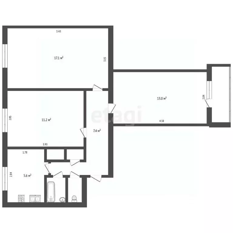 3-к кв. Ямало-Ненецкий АО, Новый Уренгой Молодежная ул., 9А (58.8 м) - Фото 2