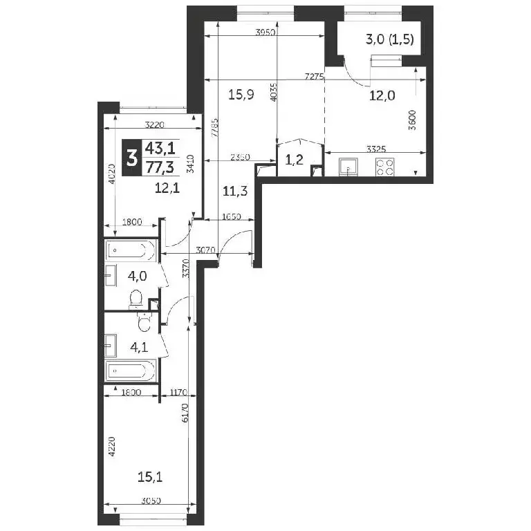 Продается 3-комнатная квартира - Фото 1