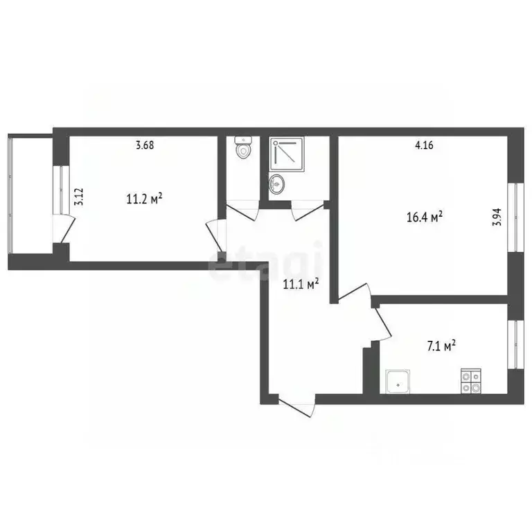 2-к кв. Крым, Щелкино Ленинский район, 2-й мкр, 60 (49.9 м) - Фото 1