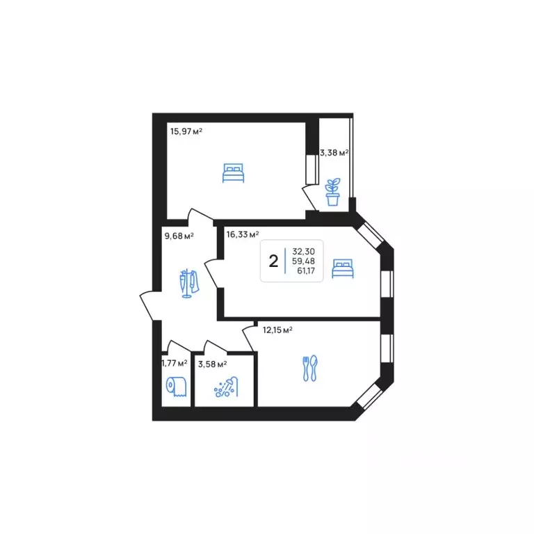 2-к кв. Липецкая область, Липецк Авторский жилрайон,  (61.17 м) - Фото 1
