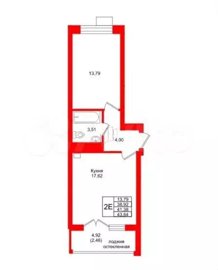1-к. квартира, 43,8 м, 7/7 эт. - Фото 1