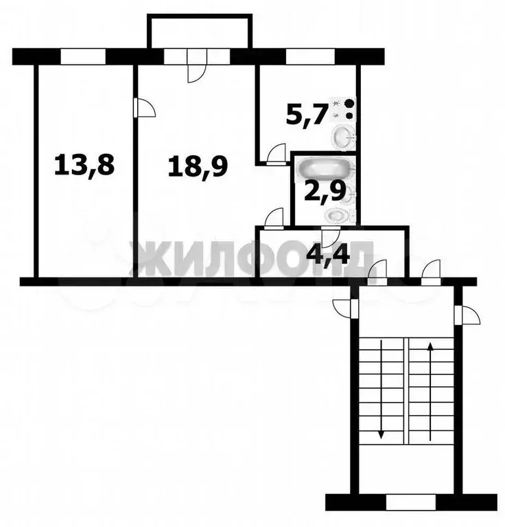 2-к. квартира, 46,4 м, 1/5 эт. - Фото 0
