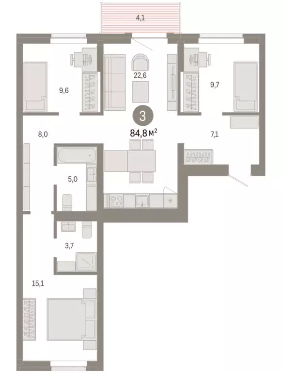 3-комнатная квартира: Омск, Кировский округ (84.79 м) - Фото 1