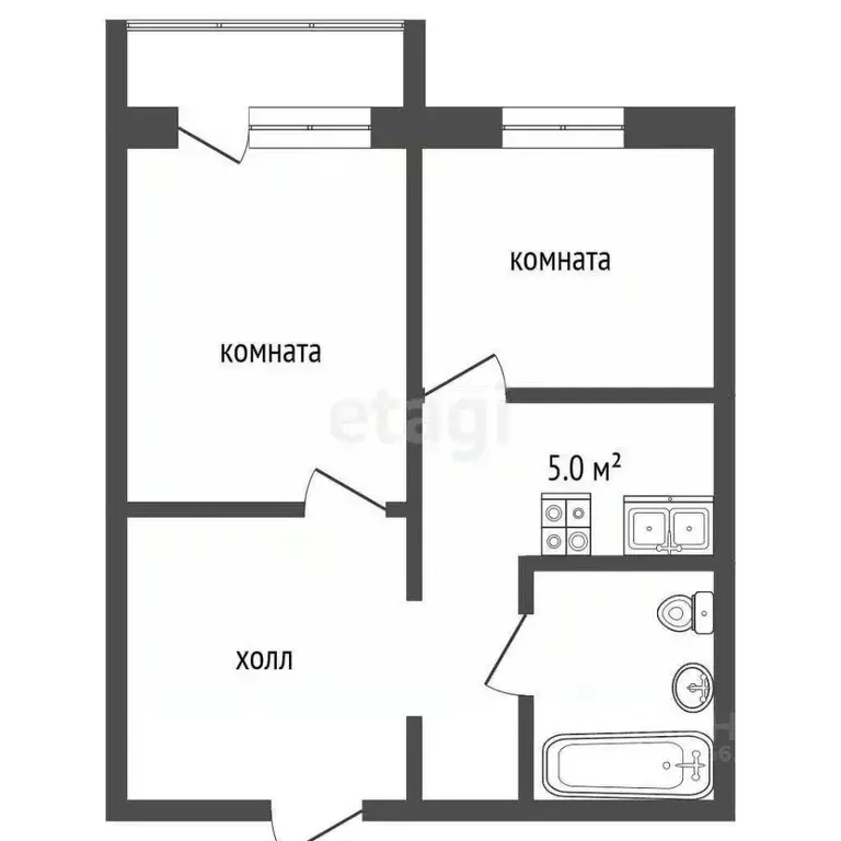 2-к кв. Ханты-Мансийский АО, Сургут ул. Александра Усольцева, 12 (43.2 ... - Фото 2