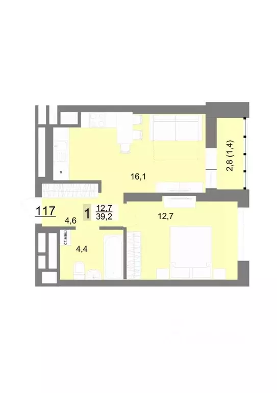 1-к кв. Свердловская область, Екатеринбург ул. Шаумяна, 77 (39.2 м) - Фото 1