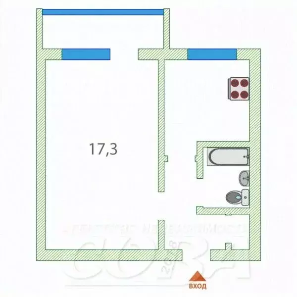 1-к кв. Тюменская область, Тюмень ул. Воровского, 25 (29.9 м) - Фото 1