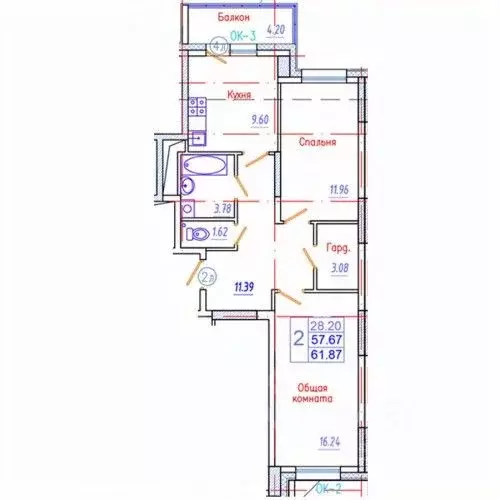 2-к кв. Саха (Якутия), Якутск Приипподромный кв-л,  (61.87 м) - Фото 1