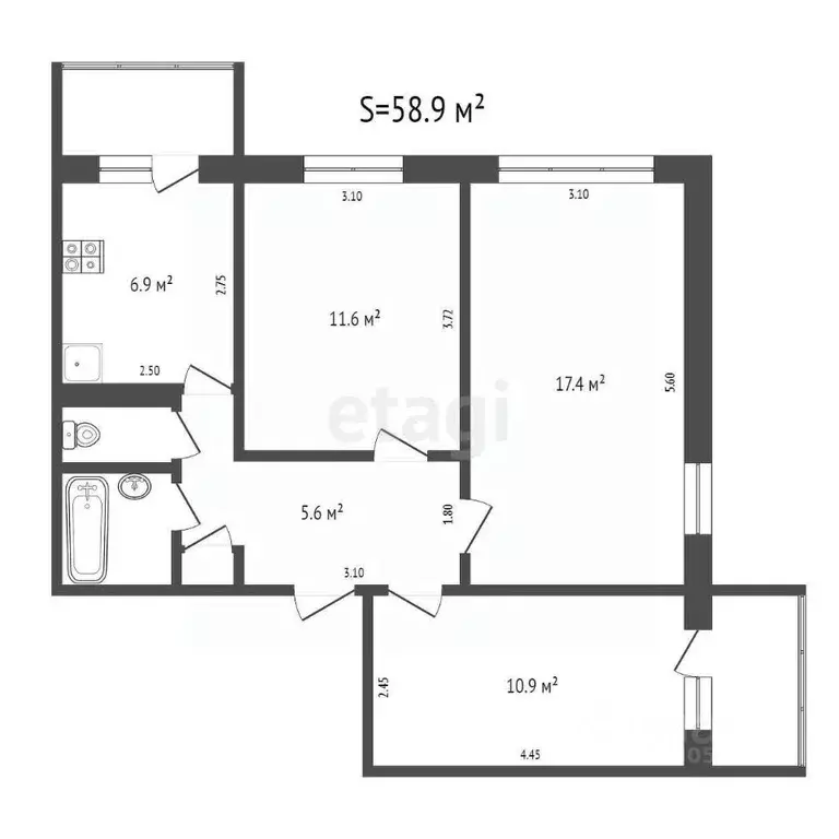 3-к кв. Кемеровская область, Кемерово бул. Строителей, 6 (58.9 м) - Фото 1