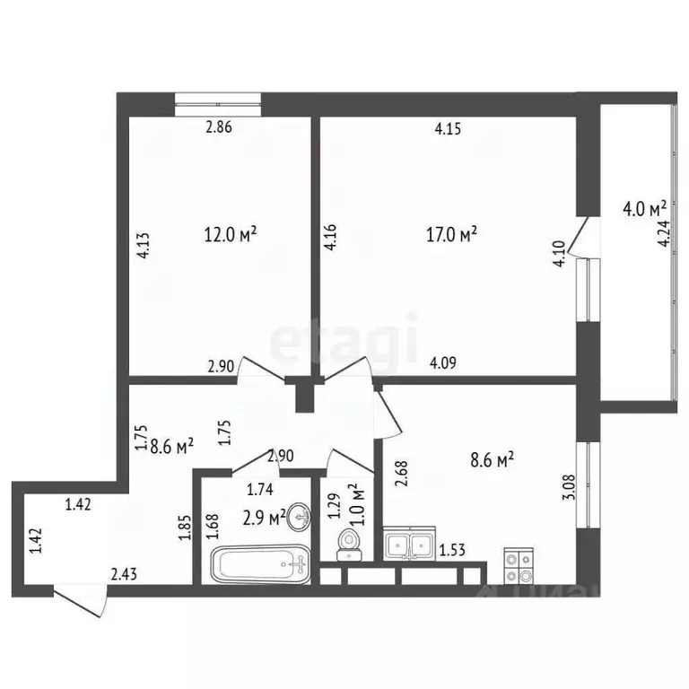 2-к кв. Татарстан, Набережные Челны ул. Академика Королева, 37В (50.4 ... - Фото 2