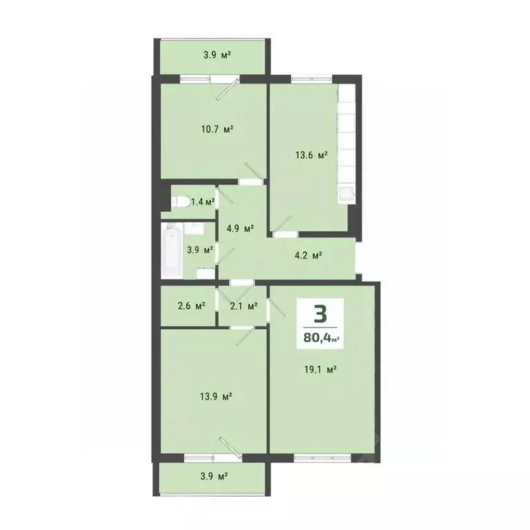 3-к кв. Омская область, Омск Заозерный мкр, ул. Сергея Тюленина, 4 ... - Фото 1