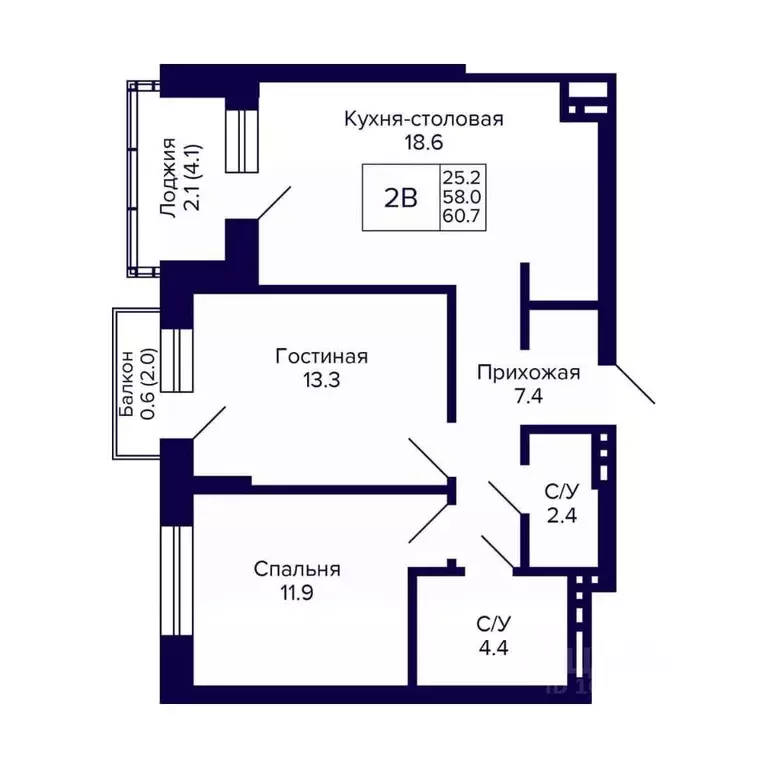 2-к кв. Новосибирская область, Новосибирск 18-й Бронный пер., 16 (60.7 ... - Фото 1