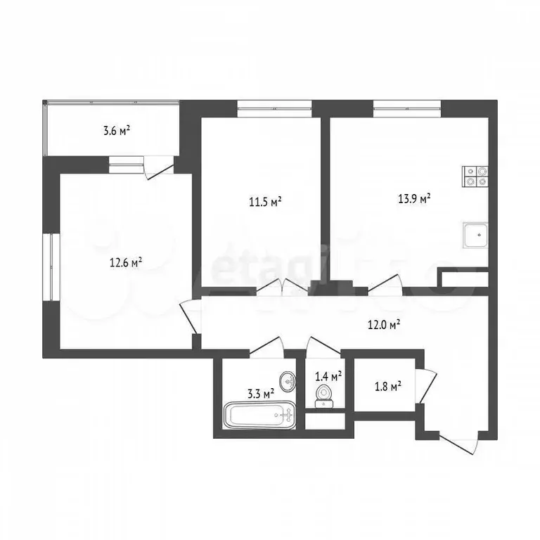 2-к. квартира, 60 м, 9/15 эт. - Фото 0