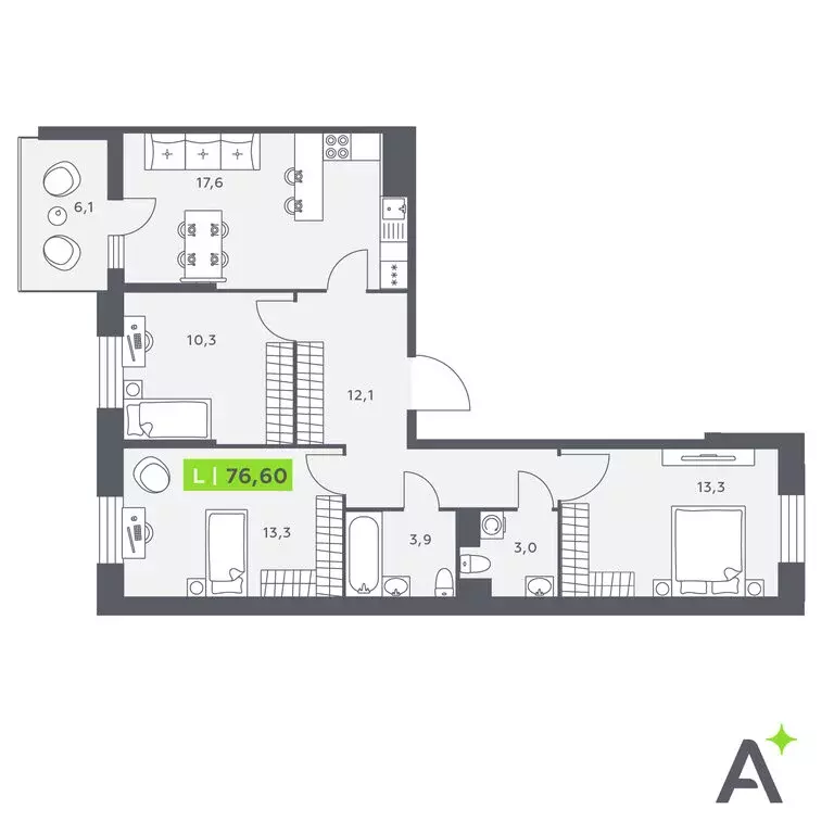 3-комнатная квартира: Кудрово, Солнечная улица, 4 (76.6 м) - Фото 1