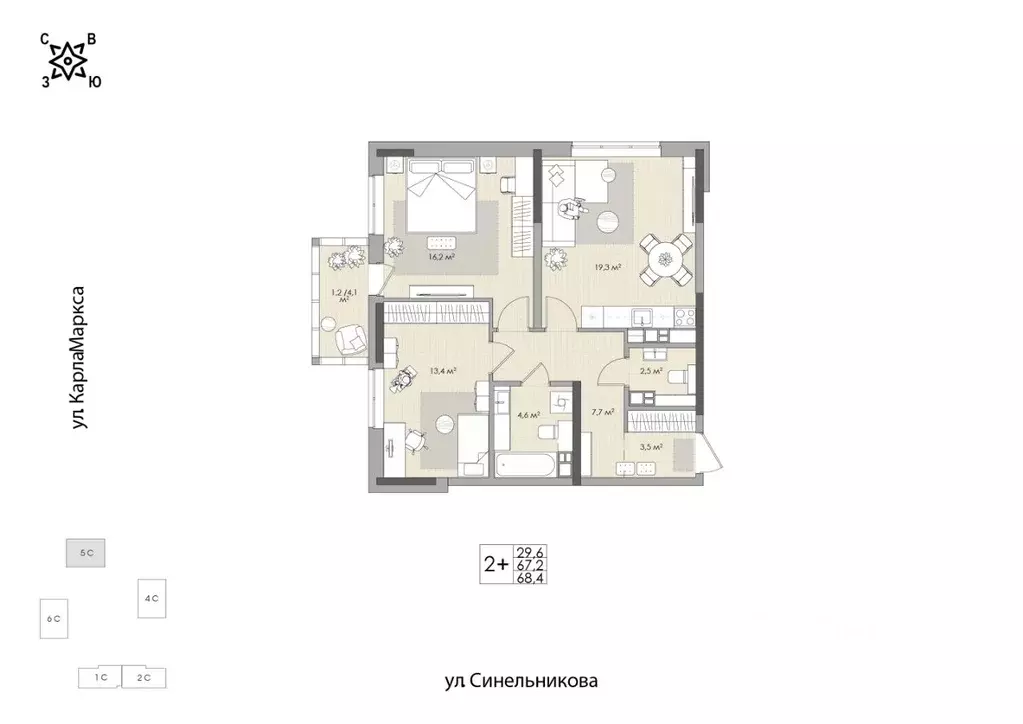 2-к кв. Хабаровский край, Хабаровск ул. Синельникова, 4 (68.4 м) - Фото 1