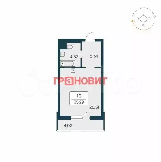 Квартира-студия, 35,3 м, 20/27 эт. - Фото 0