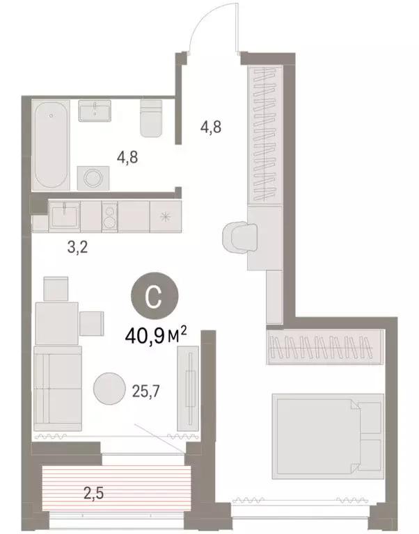 Квартира-студия: Новосибирск, жилой комплекс Мылзавод (40.54 м) - Фото 2