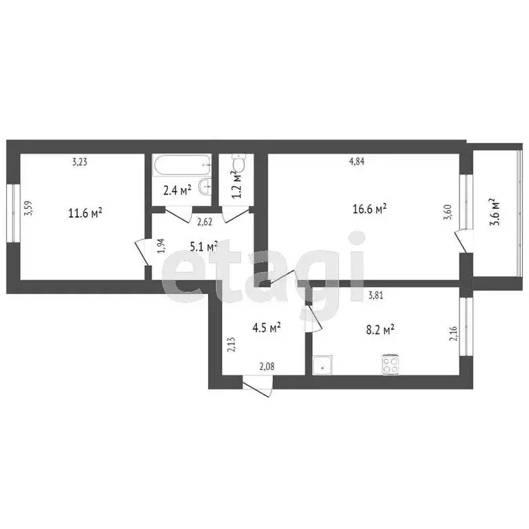 2-комнатная квартира: Ишим, Большая улица, 190 (49.7 м) - Фото 0