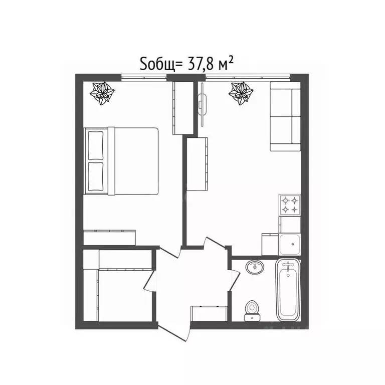 1-к кв. Брянская область, Брянск ул. Ильи Иванова, 1 (37.8 м) - Фото 2