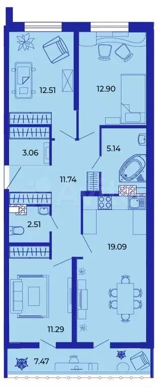 3-к. квартира, 85,1 м, 9/9 эт. - Фото 1