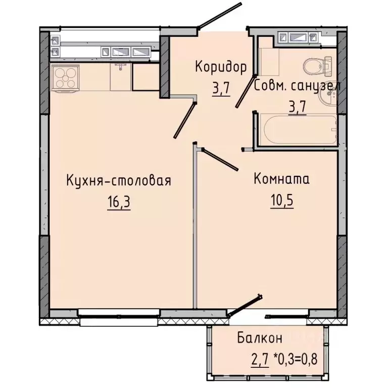 1-к кв. Удмуртия, Ижевск Камбарская ул., 94к2 (34.45 м) - Фото 0