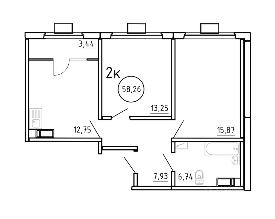 2-к кв. Челябинская область, Челябинск Трактовая ул., 30/2 (58.26 м) - Фото 0