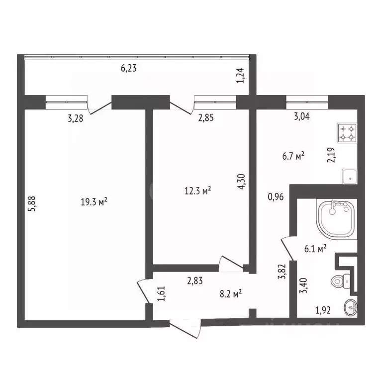 2-к кв. Амурская область, Благовещенск Студенческая ул., 49 (52.9 м) - Фото 1