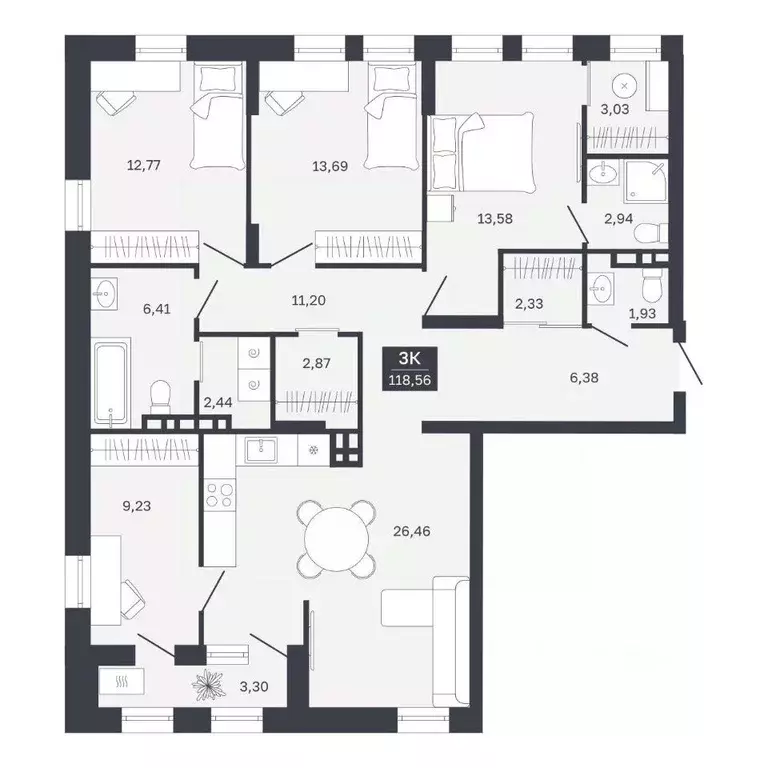 3-к кв. Тюменская область, Тюмень Ямская ул., 29 (115.35 м) - Фото 0