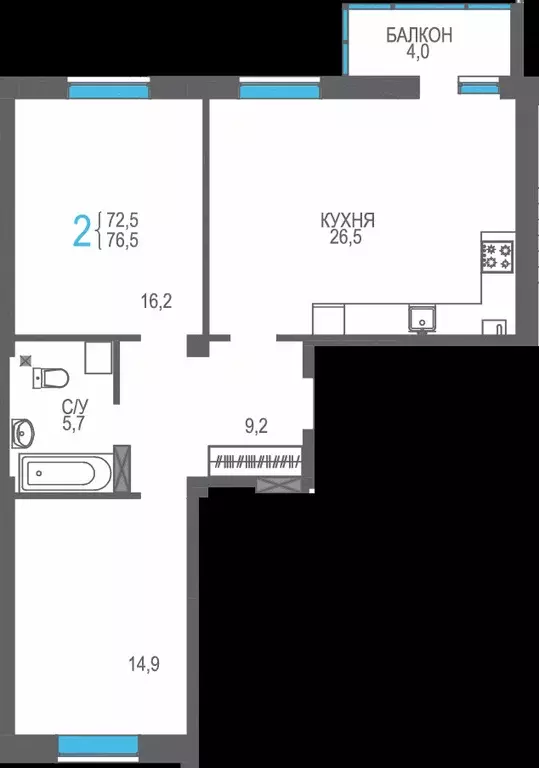 Продаётся 2-к квартира, 76.5 м - Фото 1