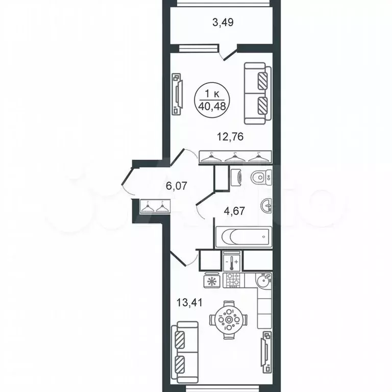 1-к. квартира, 40,5м, 13/16эт. - Фото 0