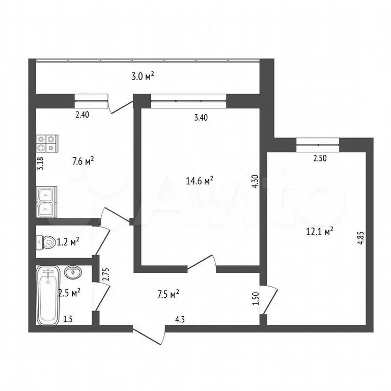 2-к. квартира, 45,5 м, 4/10 эт. - Фото 1