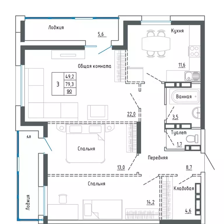 3-к кв. Приморский край, Уссурийск ул. Александра Францева, 44 (90.0 ... - Фото 1