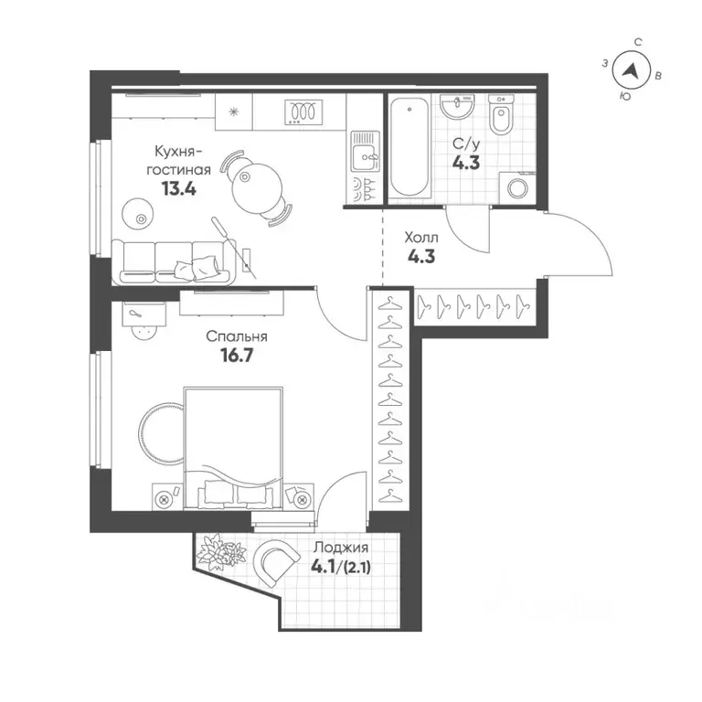1-к кв. Свердловская область, Екатеринбург Солнечный жилрайон,  (40.8 ... - Фото 1